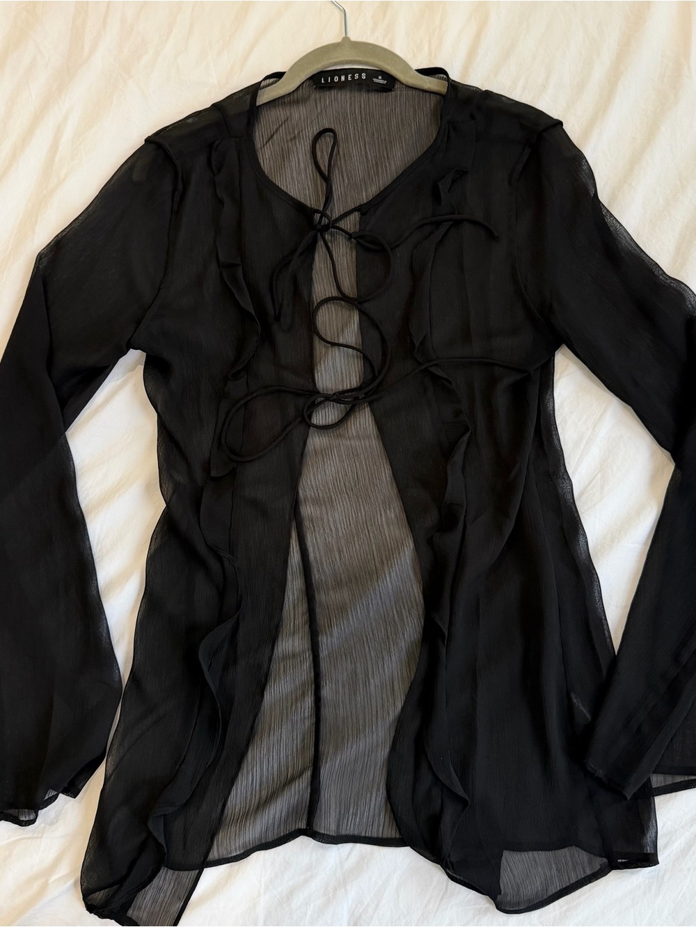 Lioness Black Sheer Tie-Front Long-Sleeve Top
